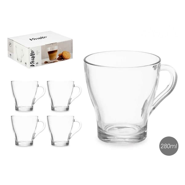 Tee- ja kahvikuppi Vivalto 1 Läpinäkyvä Lasi 280 ml (6 osaa)