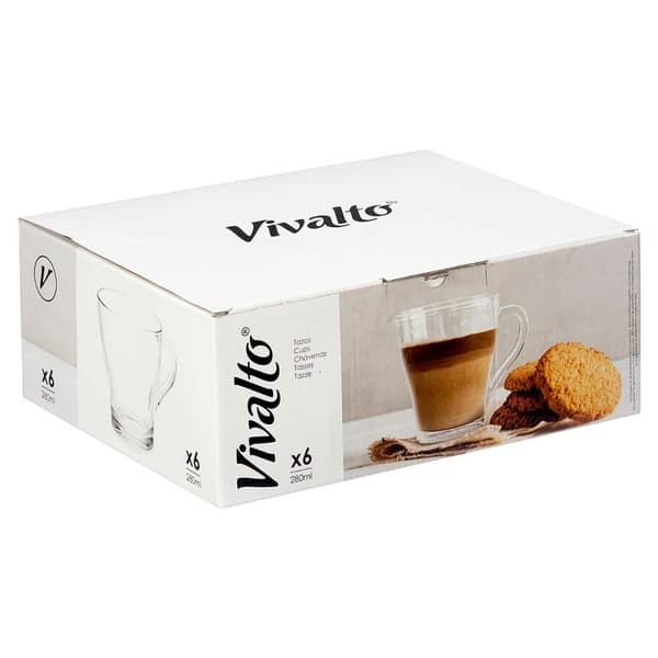 Tee- ja kahvikuppi Vivalto 1 Läpinäkyvä Lasi 280 ml (6 osaa)
