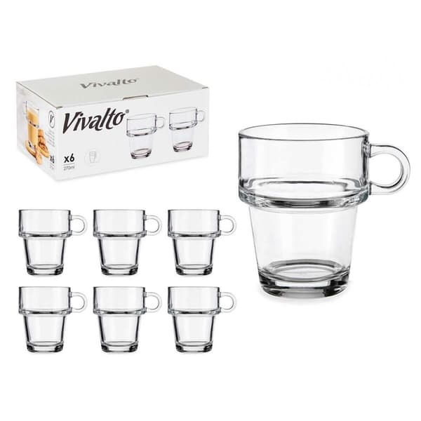 Tee- ja kahvikuppi Vivalto Z908-9/BHA6 Läpinäkyvä Lasi 270 ml (6 osaa)