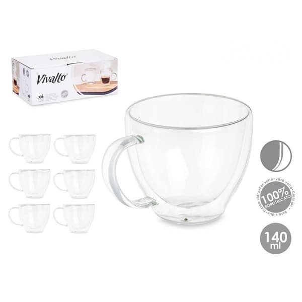 Te- og kaffekop Vivalto OCT-DG2397 Gennemsigtig Borosilikatglas 140 ml (6 enheder)