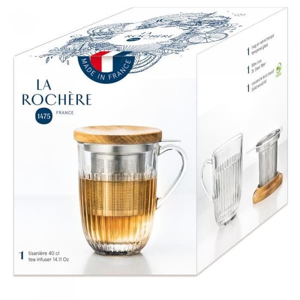 'Tisanière LA ROCHERE Ouessant - Härdat glas - Rostfritt filter - Lock av trä'