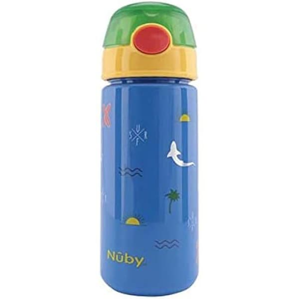 Mugg - NUBY - 540 ml - Blå - Mjukt sugrör - Tryckknapp - Barn