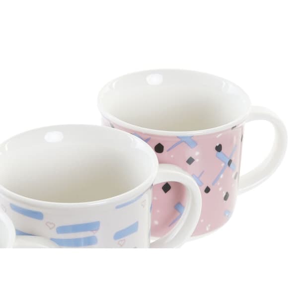 Mugg DKD Home Decor Svart Blå Rosa Vit Stengods (310 ml) (4 antal)