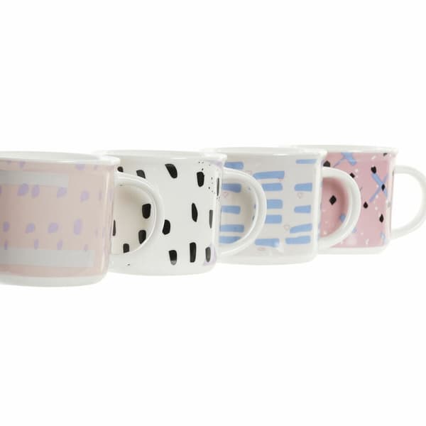 Mugg DKD Home Decor Svart Blå Rosa Vit Stengods (310 ml) (4 antal)