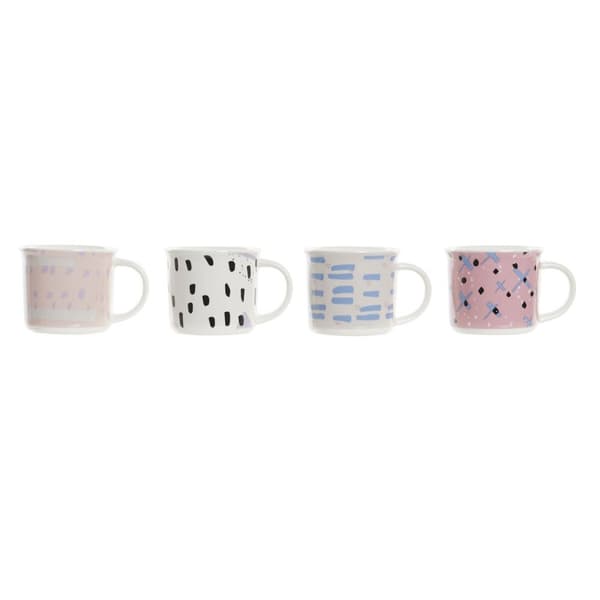 Mugg DKD Home Decor Svart Blå Rosa Vit Stengods (310 ml) (4 antal)