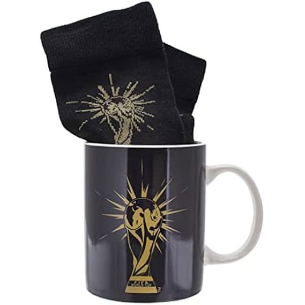 Presentkorg - PALADONE - Svart keramikmugg och strumpor - 300 ml - Världsmästerskapsdesign - Unisex