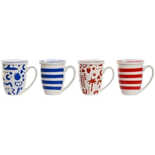 Kopp med filter för infusioner - HOME ESPRIT - Set med 4 - Flerfärgad - Rostfritt stål - Porslin 380 ML