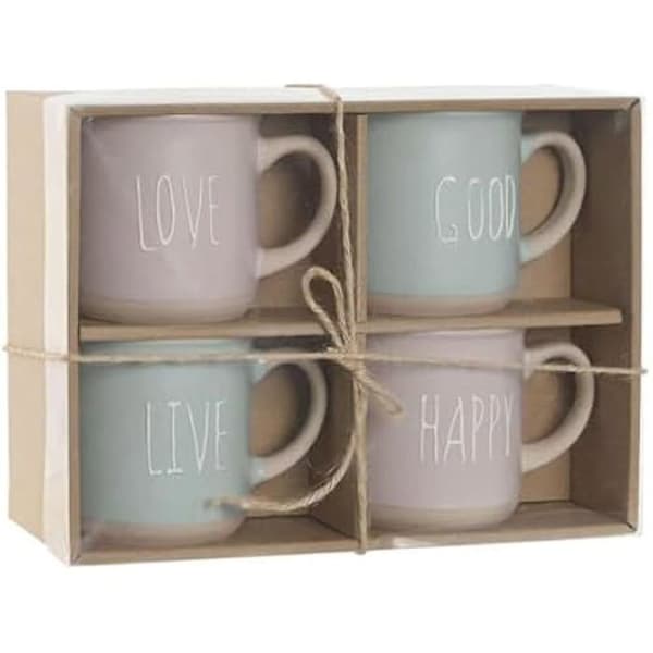 Mugg - HOME ESPRIT - Set med 4 - Flerfärgad - Stengods - Urban Style