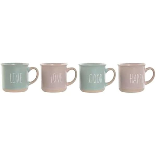 Mugg - HOME ESPRIT - Set med 4 - Flerfärgad - Stengods - Urban Style