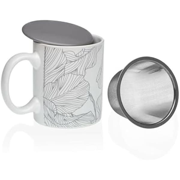 Kopp med filter för infusioner - VERSA - Grå - Mått 13,5x9,5x11,5 cm - Flerfärgad - Cylindrisk