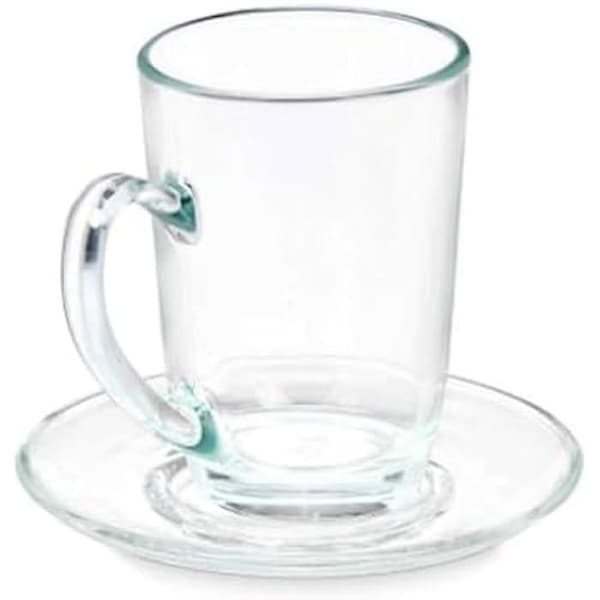 Koppar med fat - VIVALTO - Set om 6 - Genomskinligt glas - 200 ml - Flerfärgad