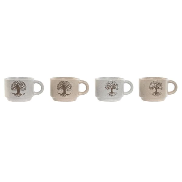 Dele kaffekopsæt Home ESPRIT Hvid Beige Metal Stentøj 150 ml