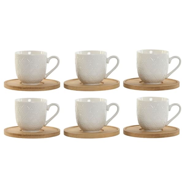 Set med kaffekoppar Home ESPRIT Vit Bambu Porslin 90 ml