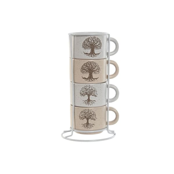 Dele kaffekopsæt Home ESPRIT Hvid Beige Metal Stentøj 150 ml