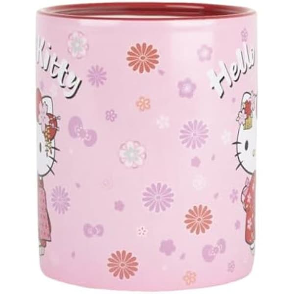 Mugg termorreaktiv - KONIX - Hello Kitty - 320 ml - Röd - Kimono-mönster