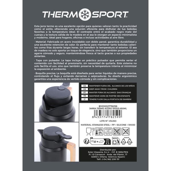 Termokande ThermoSport Sort 850 ml (4 enheder)