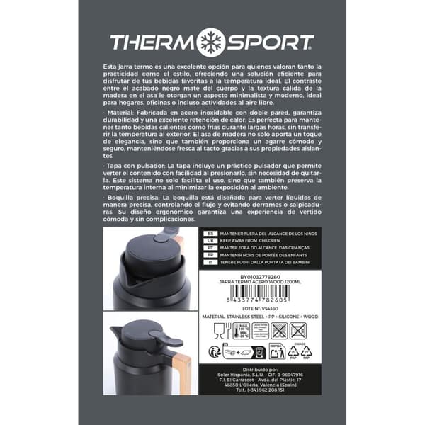 Termoskannu ThermoSport Musta 1,2 L (4 osaa)