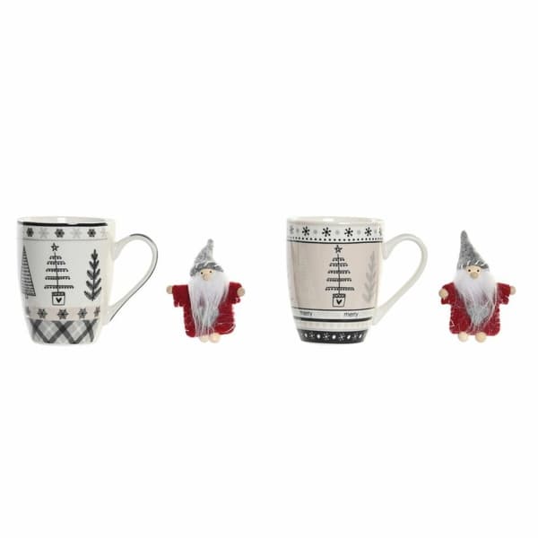 Muki DKD Home Decor Pinkki Musta Posliini Bone China (360 ml) (2 osaa)