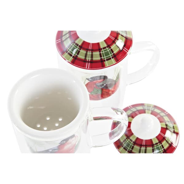 Infusionskopp DKD Home Decor Madár Glas Porslin Röd (300 ml) (2 antal)