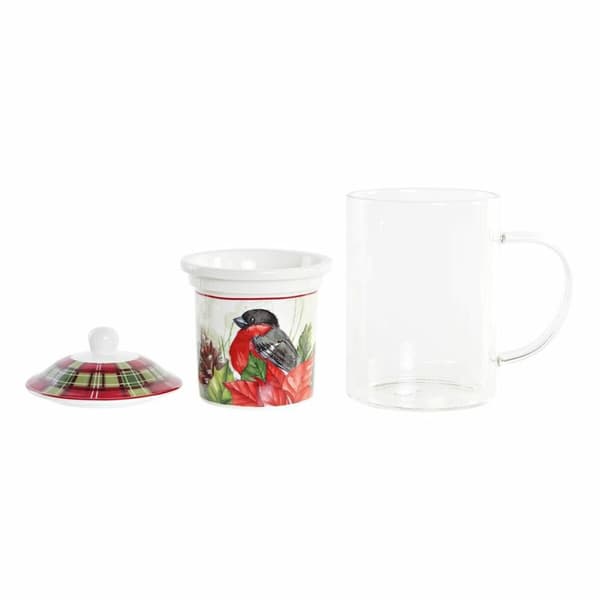 Infusionskopp DKD Home Decor Madár Glas Porslin Röd (300 ml) (2 antal)