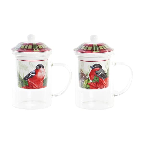 Infusionskopp DKD Home Decor Madár Glas Porslin Röd (300 ml) (2 antal)
