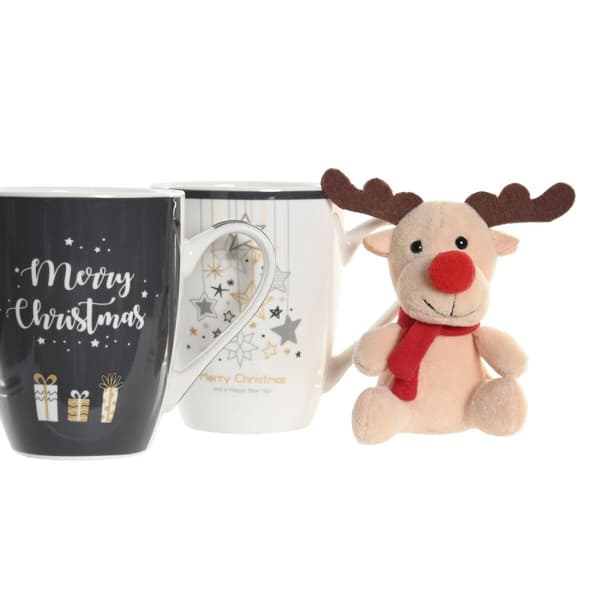 Krus DKD Home Decor Svart Hvit Bone China Porselen (360 ml) (2 enheter)