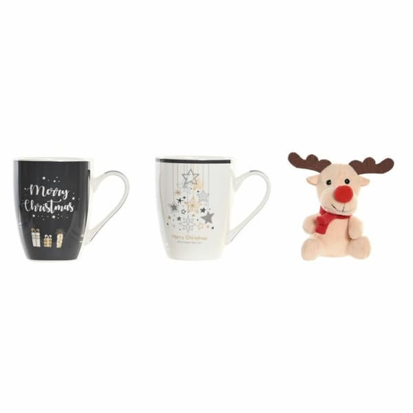 Krus DKD Home Decor Sort Hvid Bone China Porcelæn (360 ml) (2 enheder)