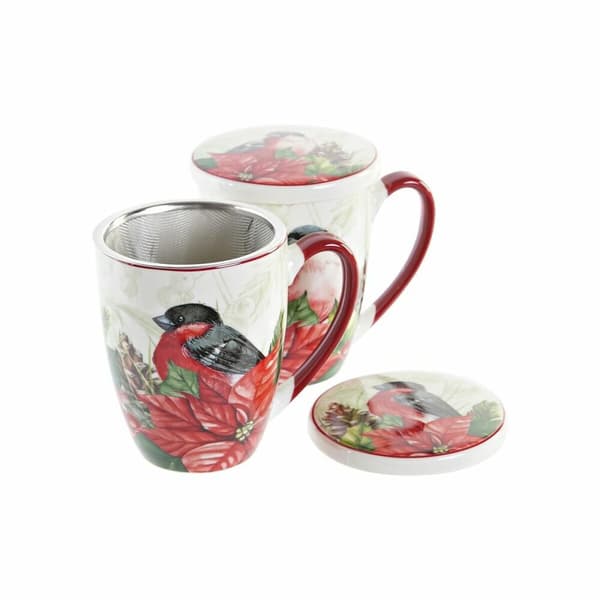 Tekopper DKD Home Decor Ptica Porcelæn Rød Grøn (380 ml) (2 enheder)