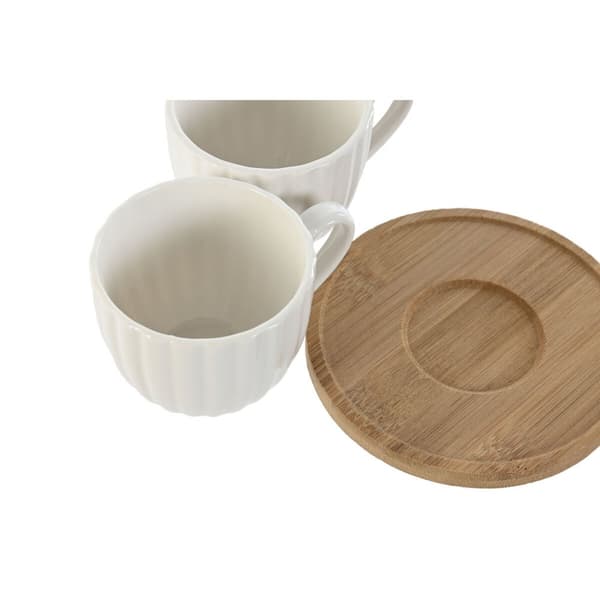 Set med 6 koppar och fat Home ESPRIT Vit Bambu Porslin 90 ml