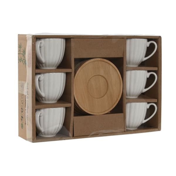 Set med 6 koppar och fat Home ESPRIT Vit Bambu Porslin 90 ml