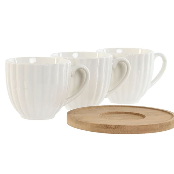 Set med 6 koppar och fat Home ESPRIT Vit Bambu Porslin 90 ml