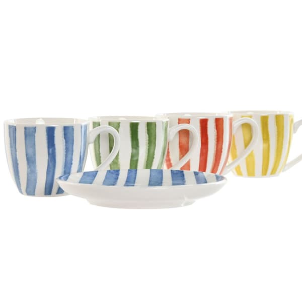 Setti 6 kuppia lautasilla Home ESPRIT Keltainen Sininen Vihreä Koralli Posliini 90 ml