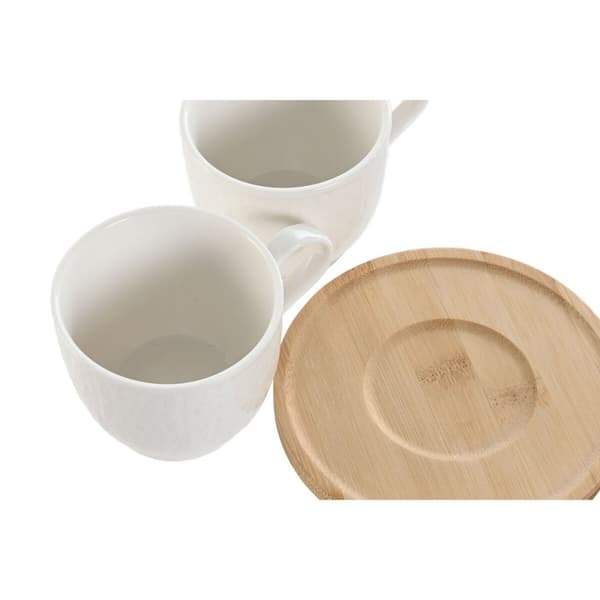 Setti 6 kuppia lautasilla Home ESPRIT Valkoinen Luonnollinen Bambu Posliini 220 ml