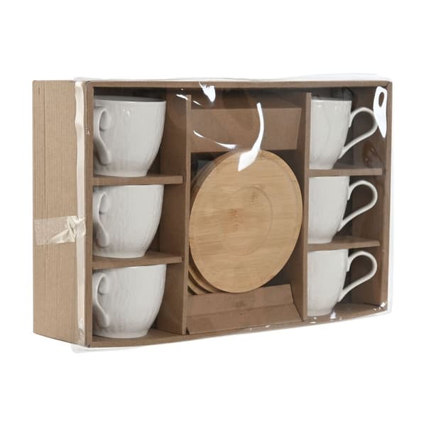 Setti 6 kuppia lautasilla Home ESPRIT Valkoinen Luonnollinen Bambu Posliini 220 ml