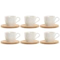 Pikkukuva 1 / 4: Setti 6 kuppia lautasilla Home ESPRIT Valkoinen Luonnollinen Bambu Posliini 220 ml