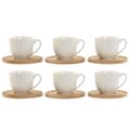 Miniatyrbillede 1 af 4: Sæt med 6 kopper og underkopper Home ESPRIT Hvid Bambus Porcelæn 90 ml