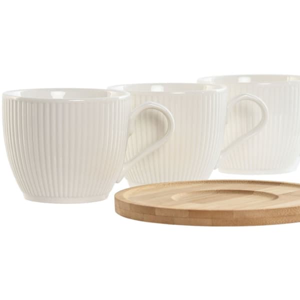 Sæt med 6 kopper og underkopper Home ESPRIT Hvid Natur Bambus Porcelæn 220 ml