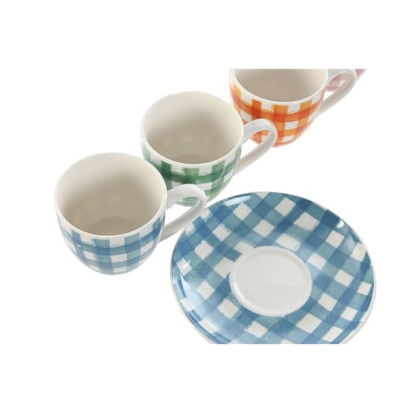 Setti 6 kuppia lautasilla Home ESPRIT Sininen Valkoinen Vihreä Oranssi Pinkki Posliini 90 ml