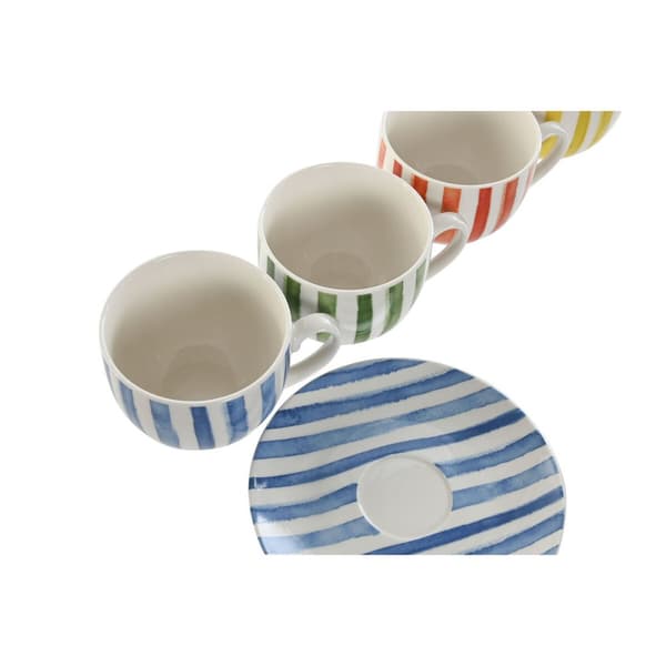 Set med 6 koppar och fat Home ESPRIT Gul Blå Grön Korall Porslin 240 ml