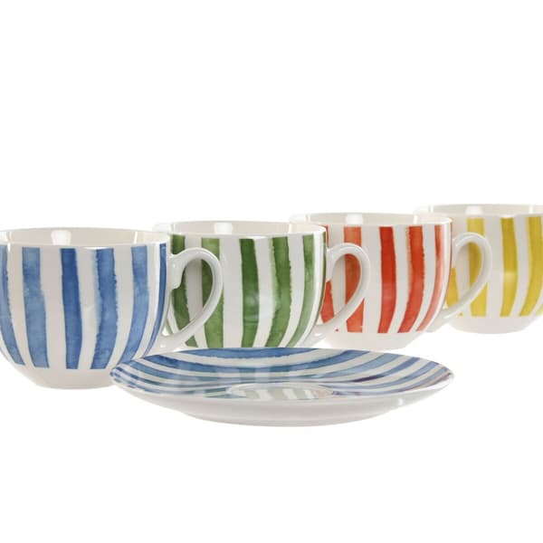 Set med 6 koppar och fat Home ESPRIT Gul Blå Grön Korall Porslin 240 ml