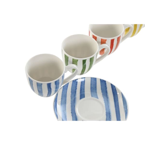 Set med 6 koppar och fat Home ESPRIT Gul Blå Grön Korall Porslin 90 ml
