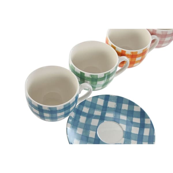 Sæt med 6 kopper og underkopper Home ESPRIT Blå Grøn Orange Pink Porcelæn 240 ml