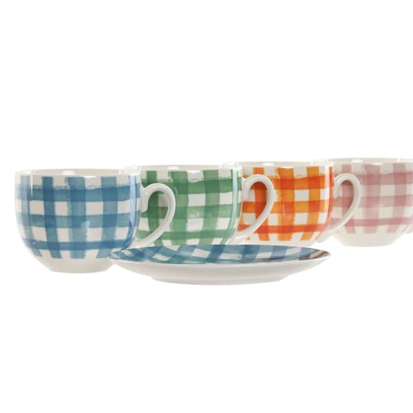 Sæt med 6 kopper og underkopper Home ESPRIT Blå Grøn Orange Pink Porcelæn 240 ml