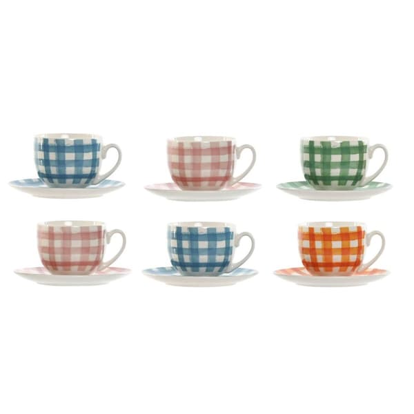 Sæt med 6 kopper og underkopper Home ESPRIT Blå Grøn Orange Pink Porcelæn 240 ml