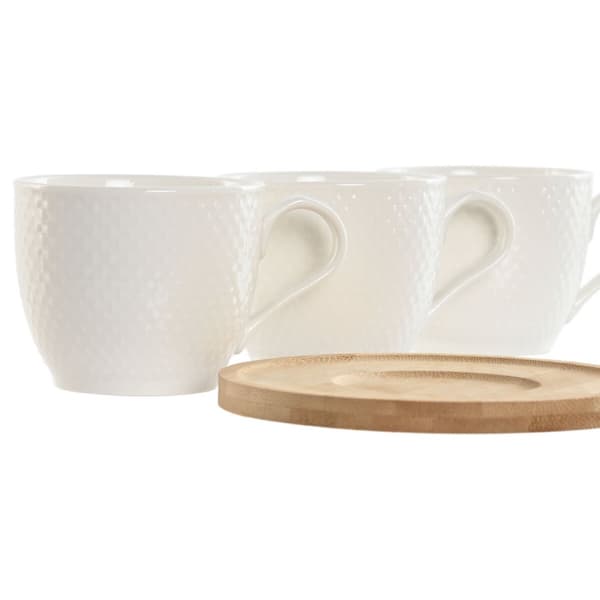 Sæt med 6 kopper og underkopper Home ESPRIT Hvid Natur Bambus Porcelæn 220 ml