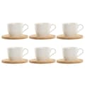 Miniatyrbillede 1 af 4: Sæt med 6 kopper og underkopper Home ESPRIT Hvid Natur Bambus Porcelæn 220 ml