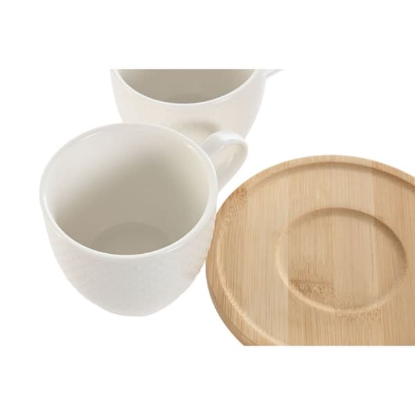 Set med 6 koppar och fat Home ESPRIT Vit Naturell Bambu Porslin 220 ml