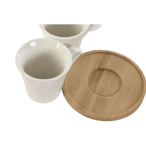 Setti 6 kuppia lautasilla Home ESPRIT Valkoinen Bambu Posliini 90 ml