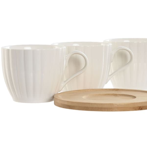 Setti 6 kuppia lautasilla Home ESPRIT Valkoinen Luonnollinen Bambu Posliini 220 ml
