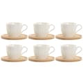 Pikkukuva 1 / 4: Setti 6 kuppia lautasilla Home ESPRIT Valkoinen Luonnollinen Bambu Posliini 220 ml